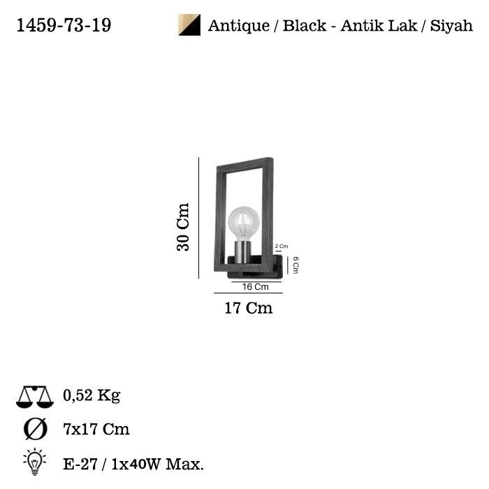 Opviq Era - 73-19 Lámpara de pared en antigüedad y negro